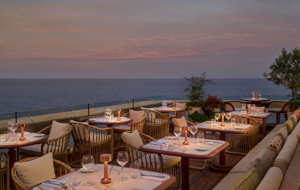 outdoor dining at a beach club